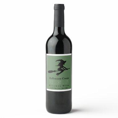 Witch on Broomstick, Halloween Wine Label