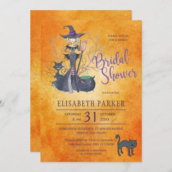 Witch watercolor Halloween bridal shower party Invitations