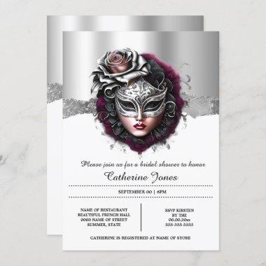 Woman masquerade mask burgundy silver carnival Invitations