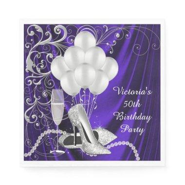Womans Purple Silver Shoe Party Napkins