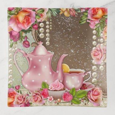 Womans Tea Theme Trinket Dish