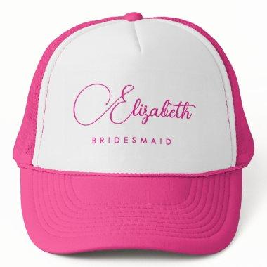 Womens Bridesmaid Bachelorette Party Name Hot Pink Trucker Hat