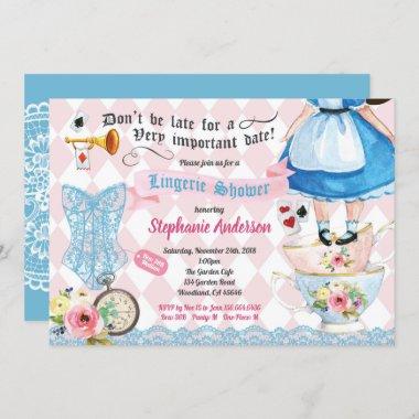 Wonderland lingerie shower bridal shower pink blue Invitations