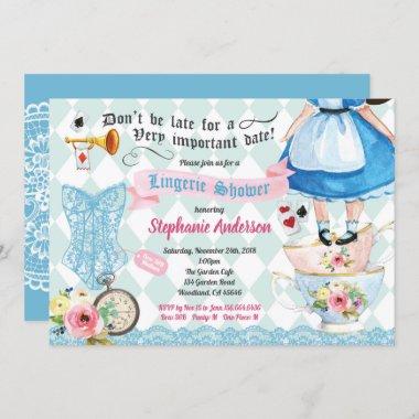 Wonderland lingerie shower bridal shower turquoise Invitations