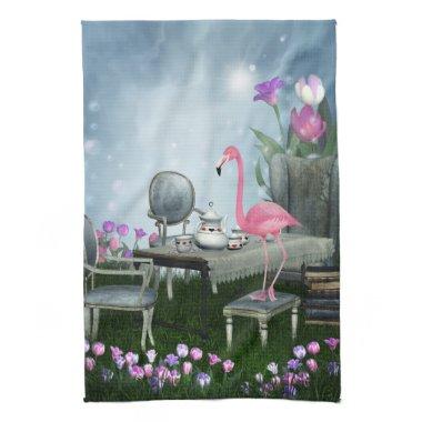 Wonderland Pink Flamingo Tea Party Kitchen Towel