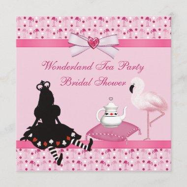 Wonderland Tea Party Pink Flamingos Bridal Shower Invitations