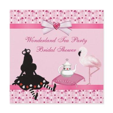 Wonderland Tea Party Pink Flamingos Bridal Shower Invitations