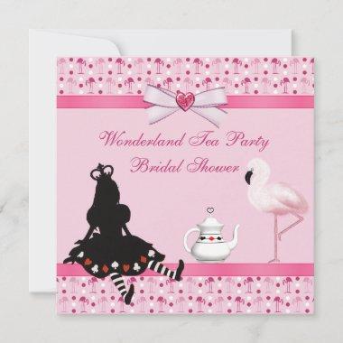 Wonderland Tea Party Pink Flamingos Bridal Shower Invitations