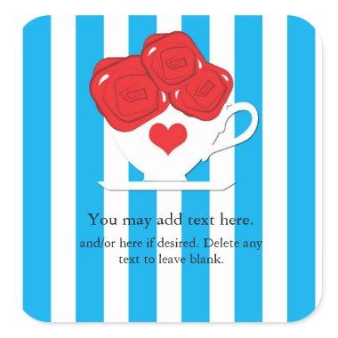 Wonderland Whimsical Tea Cup Red Roses Sticker