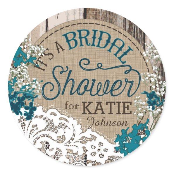 Wood Baby's Breath Lace Rustic Bridal Shower Label