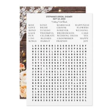 Wood Blush Peach Floral Bridal Shower Word Search Invitations