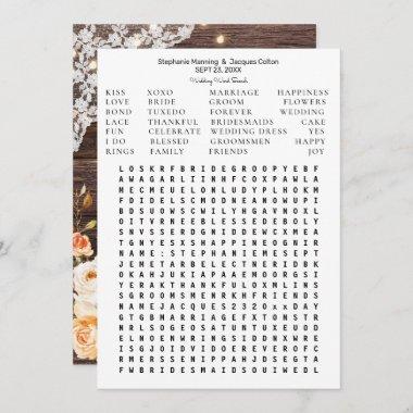 Wood Blush Peach Floral Save the Date Word Search Invitations