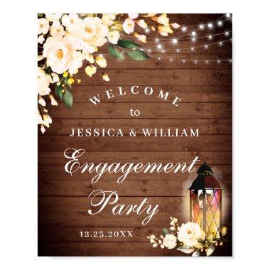 Wood & Blush Roses Floral Engagement Party Sign