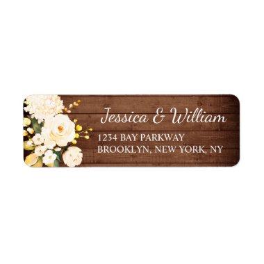 Wood & Blush Roses Floral Watercolor Rustic Label