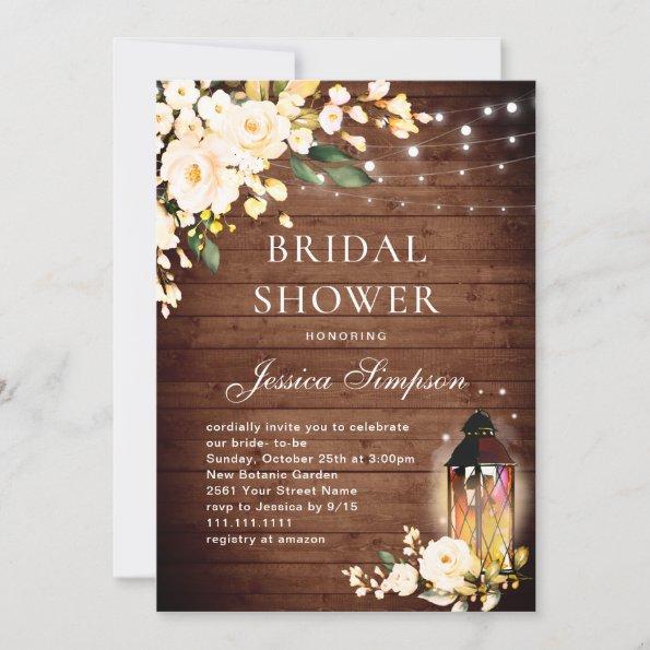 Wood & Blush Roses Lantern Bridal Shower Invitations
