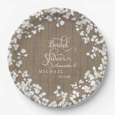 Wood Board Bridal Shower Decor Script Babys Breath Paper Plates