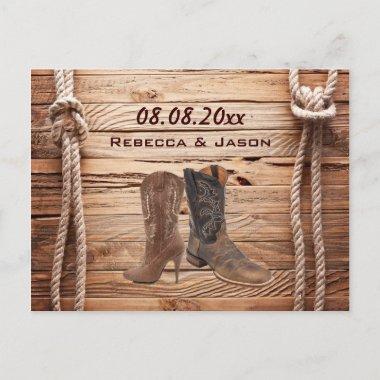 wood Cowboy Boots Western country save the date Announcement PostInvitations