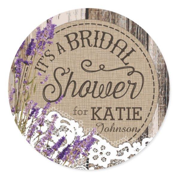 Wood Lavender Lace Rustic Bridal Shower Label