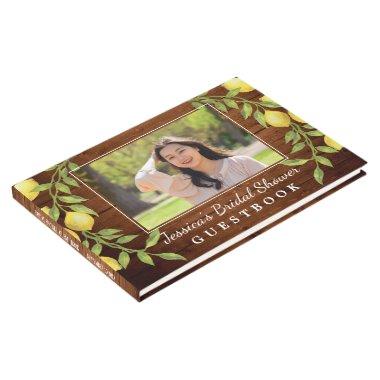 Wood Lemon Greenery PHOTO Watercolor Bridal Shower Guest Book