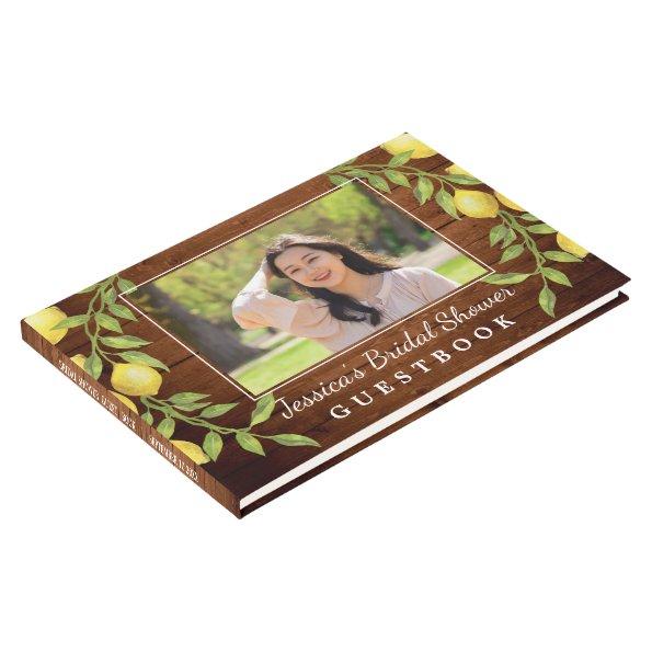 Wood Lemon Greenery PHOTO Watercolor Bridal Shower Guest Book