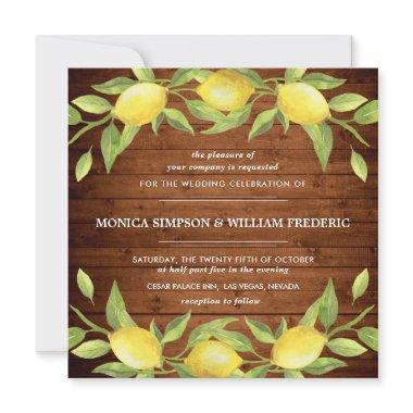 Wood & Lemons Blossom Greenery Watercolor Wedding Invitations