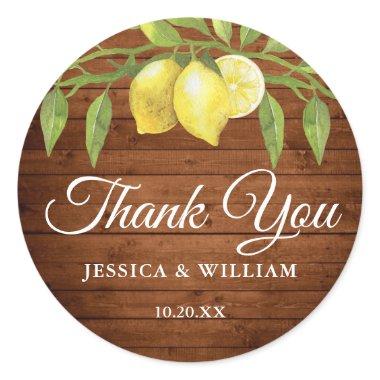 Wood & Lemons Greenery Watercolor Wedding Classic Round Sticker