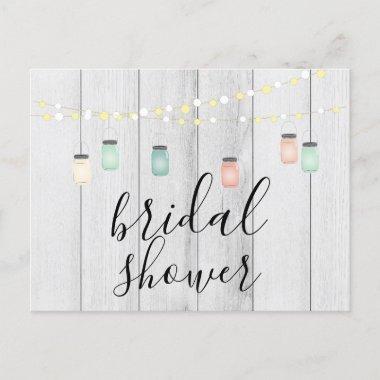 Wood & Mason Jar Lights Rustic Wood Bridal Shower Invitation PostInvitations