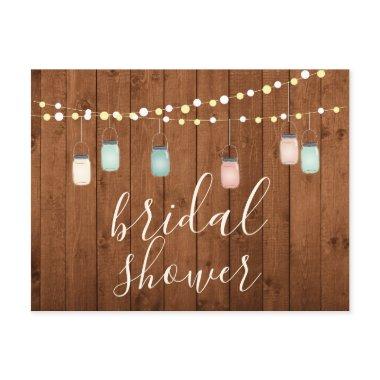 Wood & Mason Jar Lights Rustic Wood Bridal Shower Invitation PostInvitations