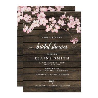 Wood Pink Sakura Cherry Blossoms Bridal Shower Invitations