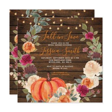 Wood Pumpkin Orange Fall in Love Bridal Shower Invitations