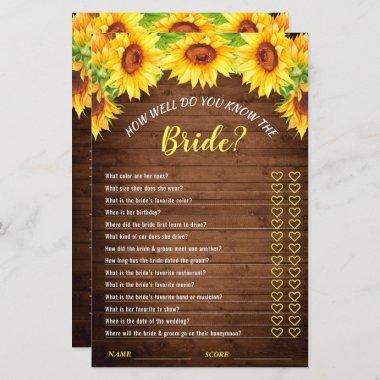 Wood Sunflower Double-Sided Bridal Shower Game