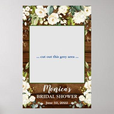 Wood & White Roses Floral Bridal Shower Photo Prop Poster
