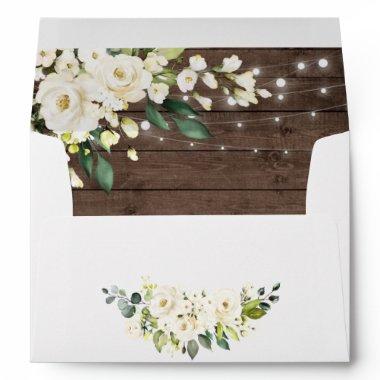 Wood & White Roses Floral Lantern for Invitations Envelope