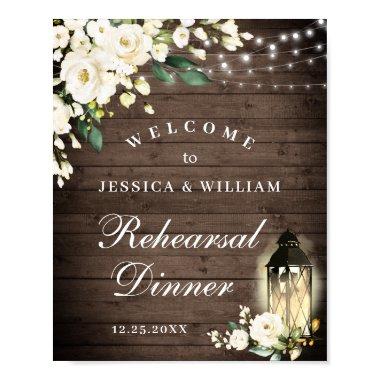 Wood & White Roses Floral Rehearsal Dinner Sign