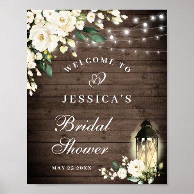 Wood & White Roses Greenery Bridal Shower Welcome Poster