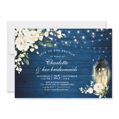 Wood & White Roses Lantern Bridesmaids Brunch Invitations