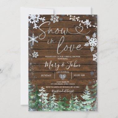Wood Winter Snow in Love Snowflake Bridal Shower Invitations