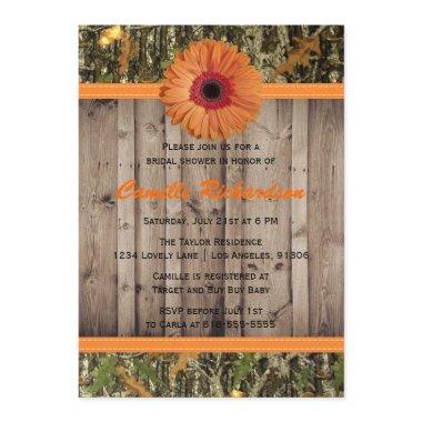 Wooden and Orange Daisy Bridal Shower Invitations