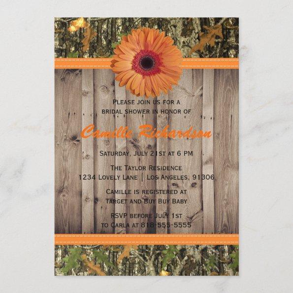 Wooden and Orange Daisy Bridal Shower Invitations