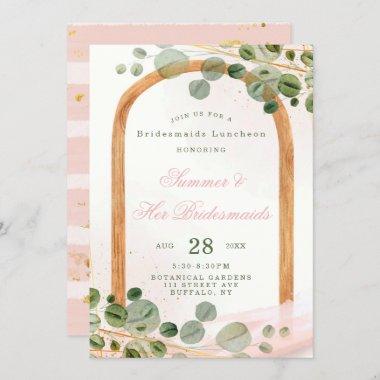 Wooden Arch Pink Eucalyptus Bridesmaids Luncheon Invitations