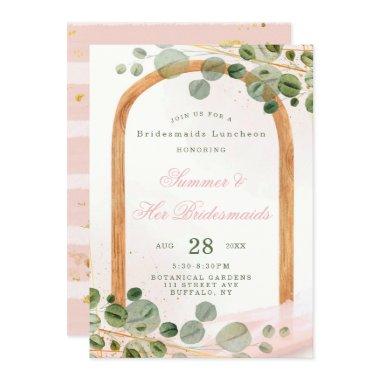 Wooden Arch Pink Eucalyptus Bridesmaids Luncheon