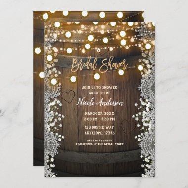 Wooden Barrel Carved Heart Lights Bridal Shower Invitations