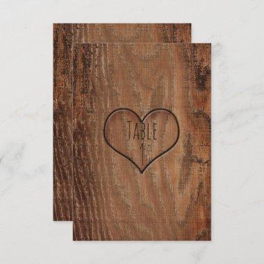 Wooden Tree Carved Heart Rustic Wedding Table Card
