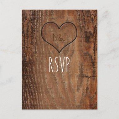Wooden Tree Carved Heart Rustic Wood Wedding RSVP Invitation PostInvitations