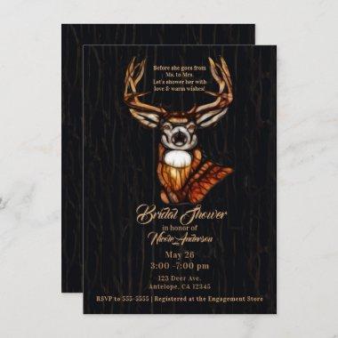 Wooden Wood Deer Rustic Country Bridal Shower Invitations