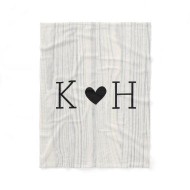 Woodgrain Couple's Initials Personalized Wedding Fleece Blanket