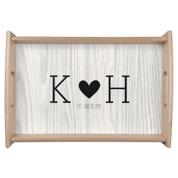 Woodgrain Couple's Initials Personalized Wedding Serving Tray