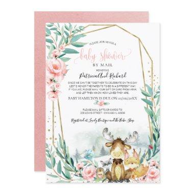 Woodland Floral Greenery Baby Shower By Mail Invitations