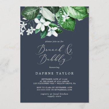 Woodland Greenery | Navy Blue Brunch and Bubbly Invitations