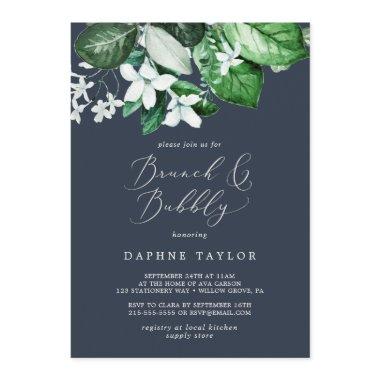 Woodland Greenery | Navy Blue Brunch and Bubbly Invitations